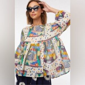 JULIA FLANAGAN X GORMAN 100% Cotton Crepe 3/4 Sleeve Tiny Houses Top Size AU6
